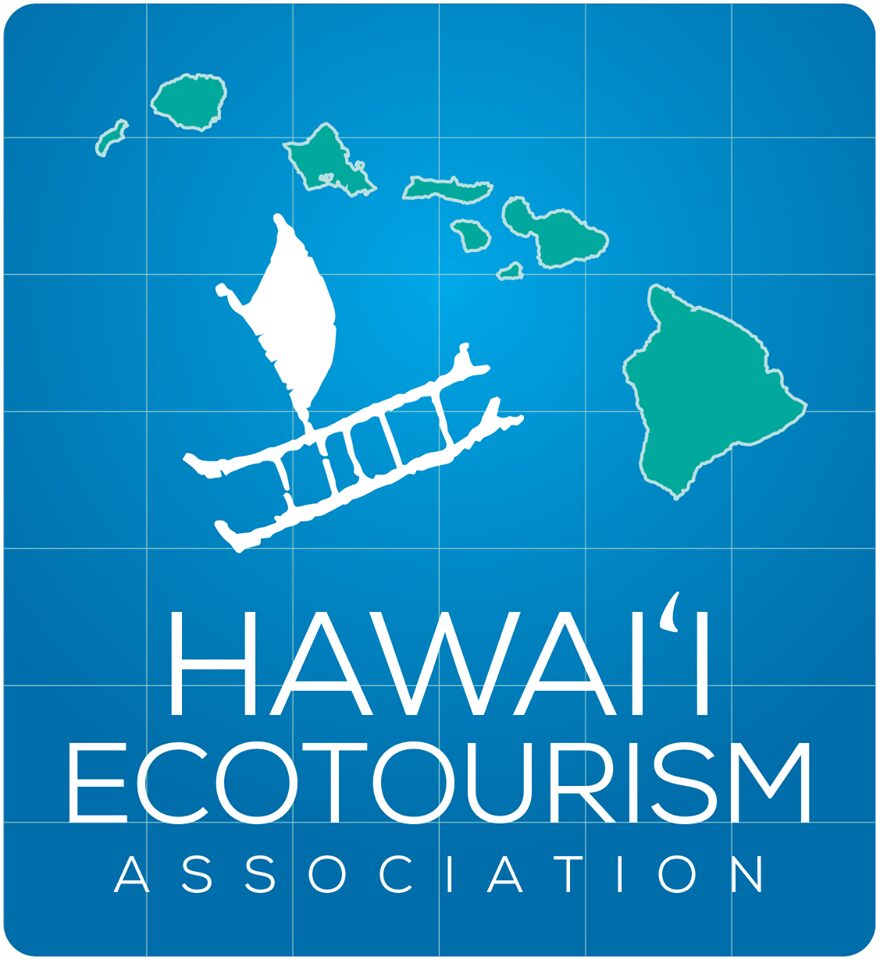 Hawaii Ecotourism Association Logo with Hawaiian Islands and a boat