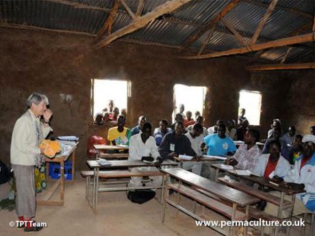 Permaculture talk being given in a hall