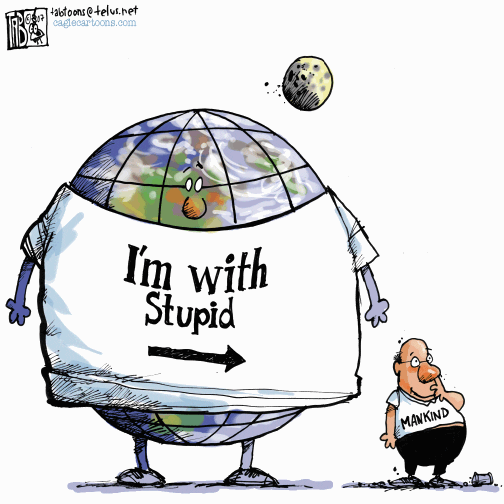 Environmental Satire Cartoon - Earth & Humans